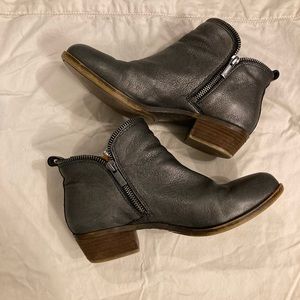 Lucky Brand Zipper Booties. Gray/metallic color